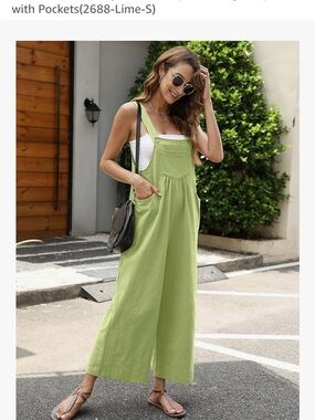 Green Wide-Leg Cotton Overalls Jumpsuit